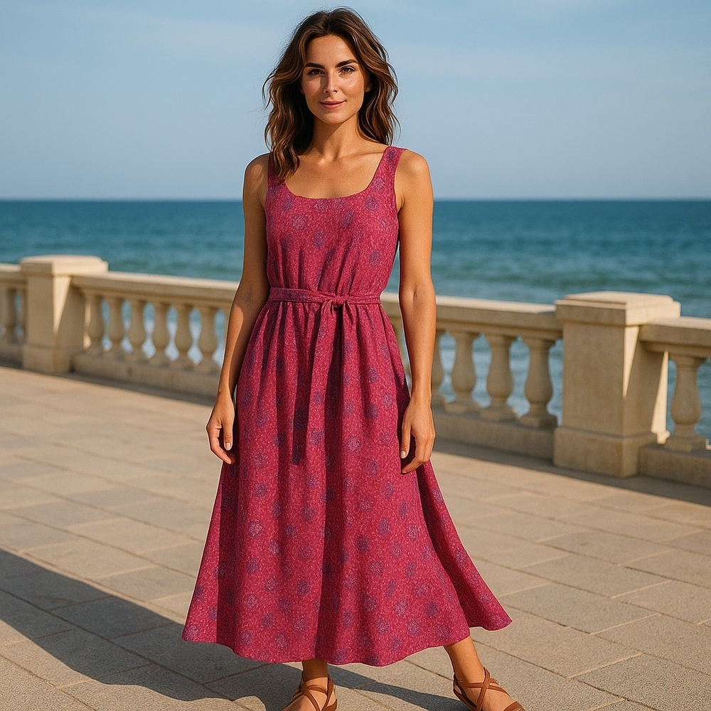 NWT Lauren Ralph Lauren Sleeveless Fuchsia Print Maxi Fit & Flare Dress Flowy